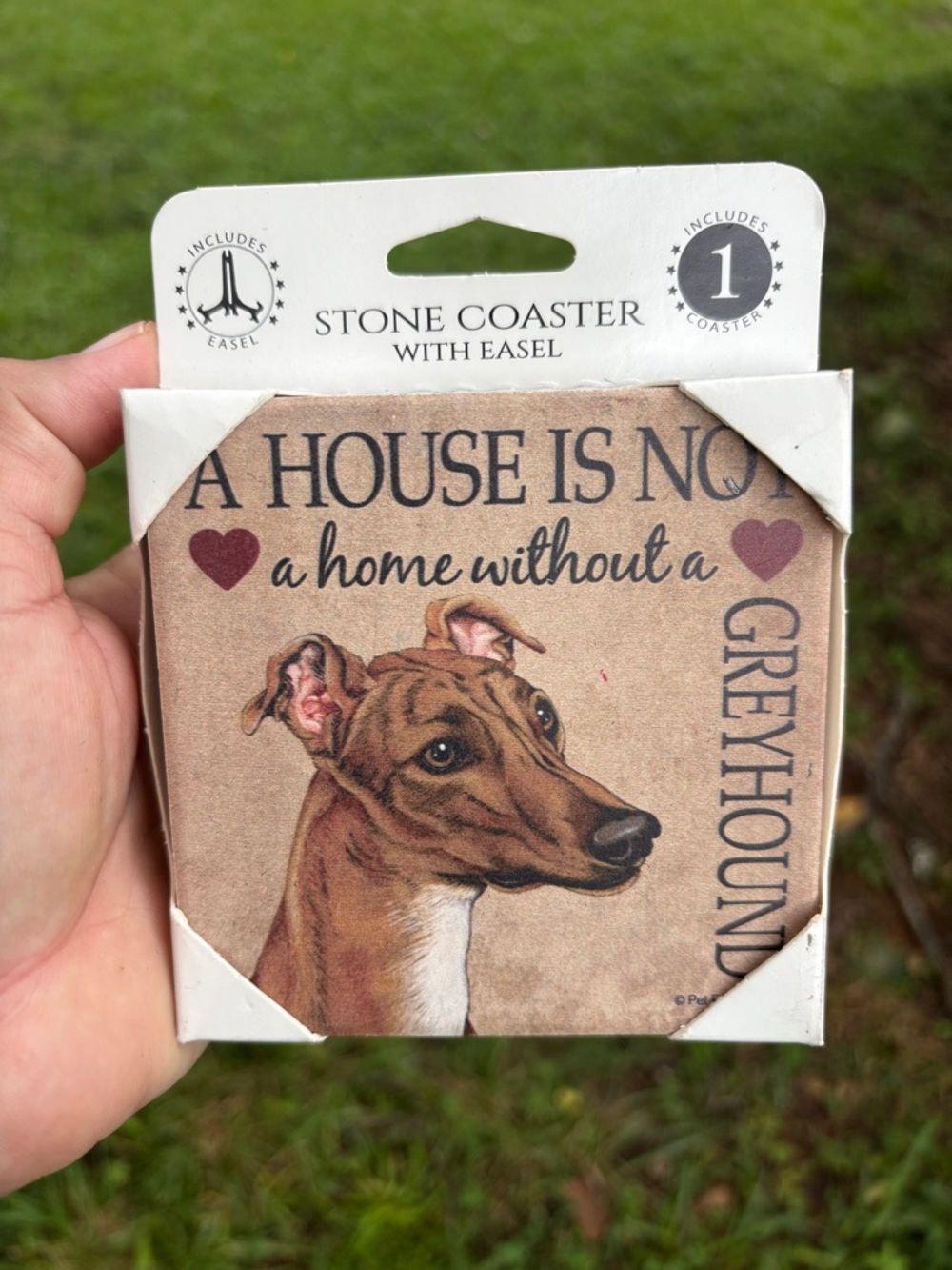 Stone Coaster with Easel – Brown Greyhound Design